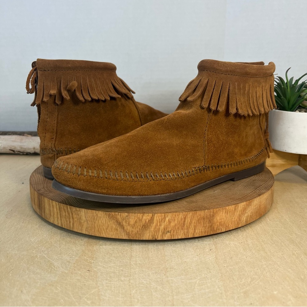 Minnetonka Suede Fringe Ankle Booties - Brown - Women’s 10